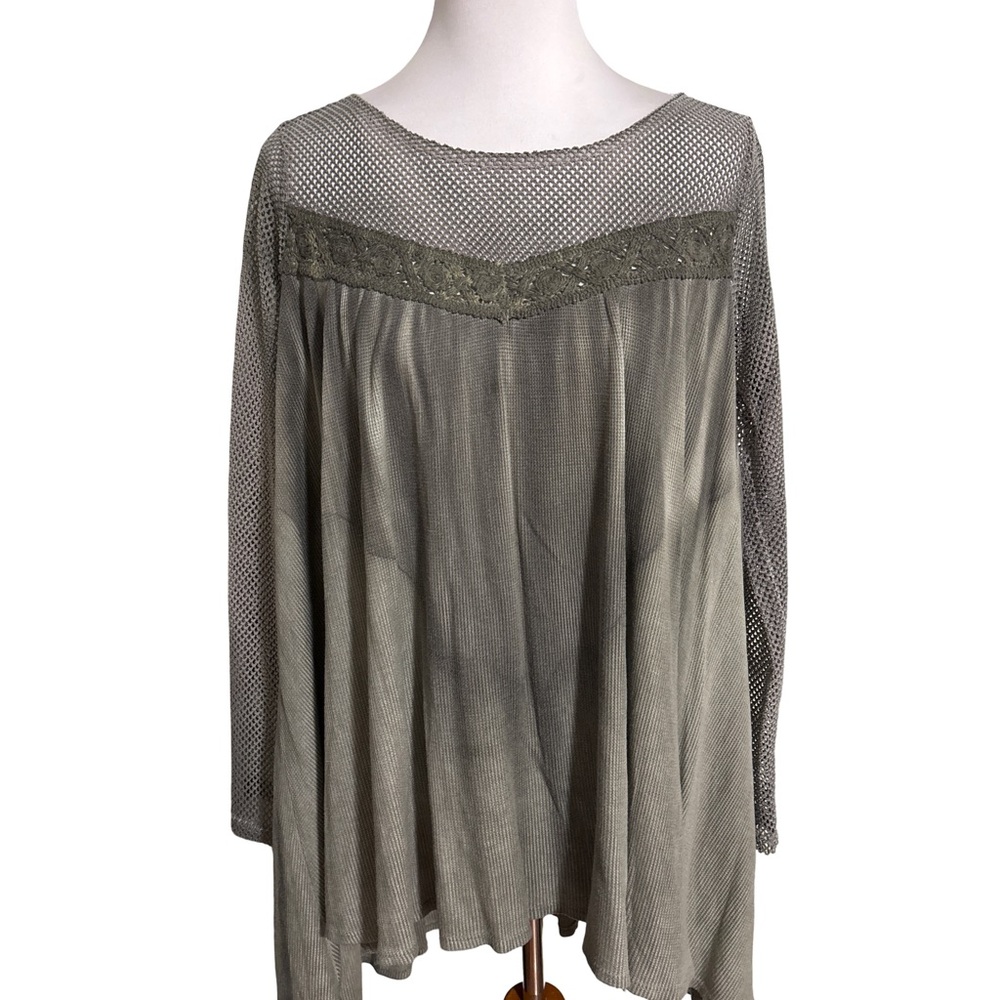 Altar'd State Sage Asymmetrical Mesh Tunic Top